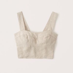 Abercrombie & Fitch Linen-Blend Corset Top in Cream/Tan Size Small